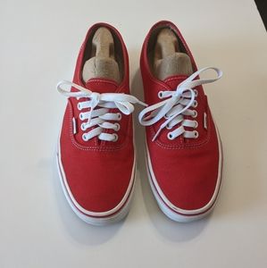 Vans Authentic Low Top Red Skate Sneakers Size Men 9 Women 10.5